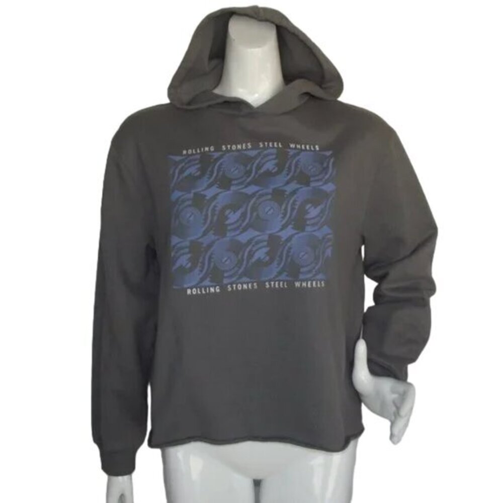 ROLLING STONES Hoodie, XL, Steel Wheels, Cropped, Gray, Long sleeve sweatshirt